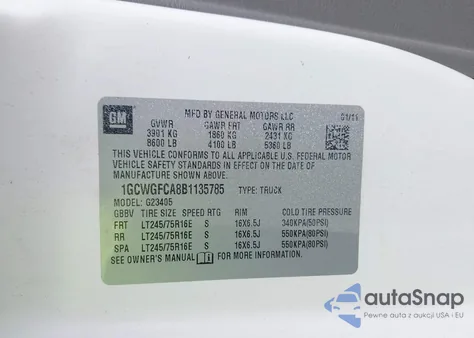 2011 Chevrolet Express 2500 Work Van from USA, damaged, VIN 1GCWGFCA8B1135785